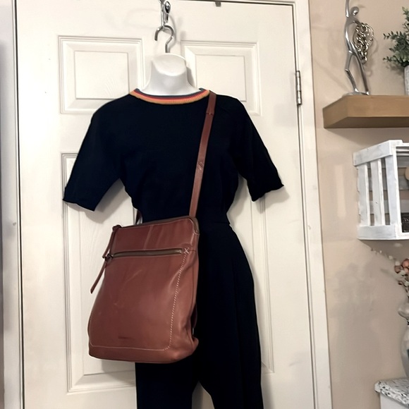 Margot Convertable Cognac Leather Convertible Backpack Laptop Crossbody Bag - Picture 6 of 14